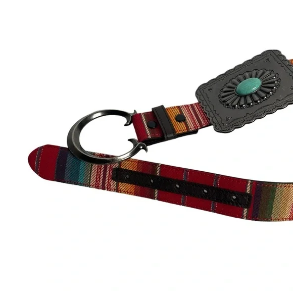 Lucky & Blessed Concha High Sierra Red Serape Turquoise Tooled Square Be…